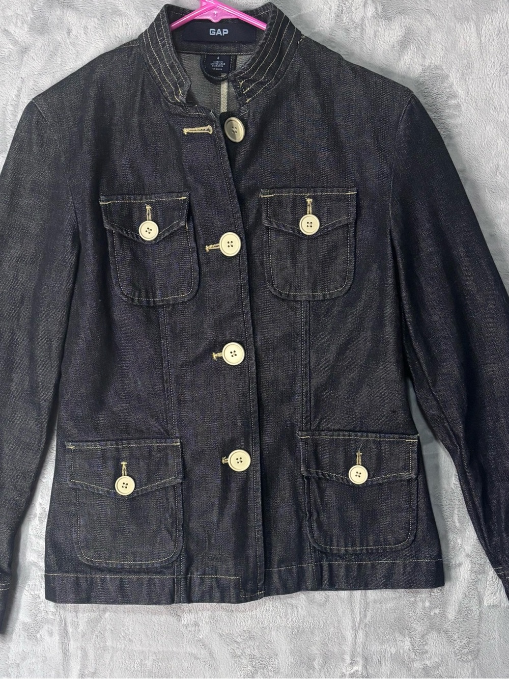 Vintage GAP Dark Wash Denim Military Utility Cargo Jacket Size 4 Y2K 2006